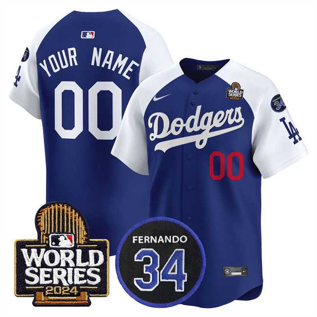 Men%27s Los Angeles Dodgers ACTIVE PLAYER Custom Royal White 2024 World Series With Fernando Memorial Patch Limited Stitched Baseball Jersey